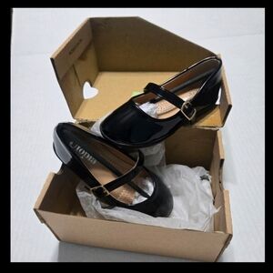 Utopia Black Patent Dress Shoes Mary Jane Buckle Ballet Flats, size 6 or 7